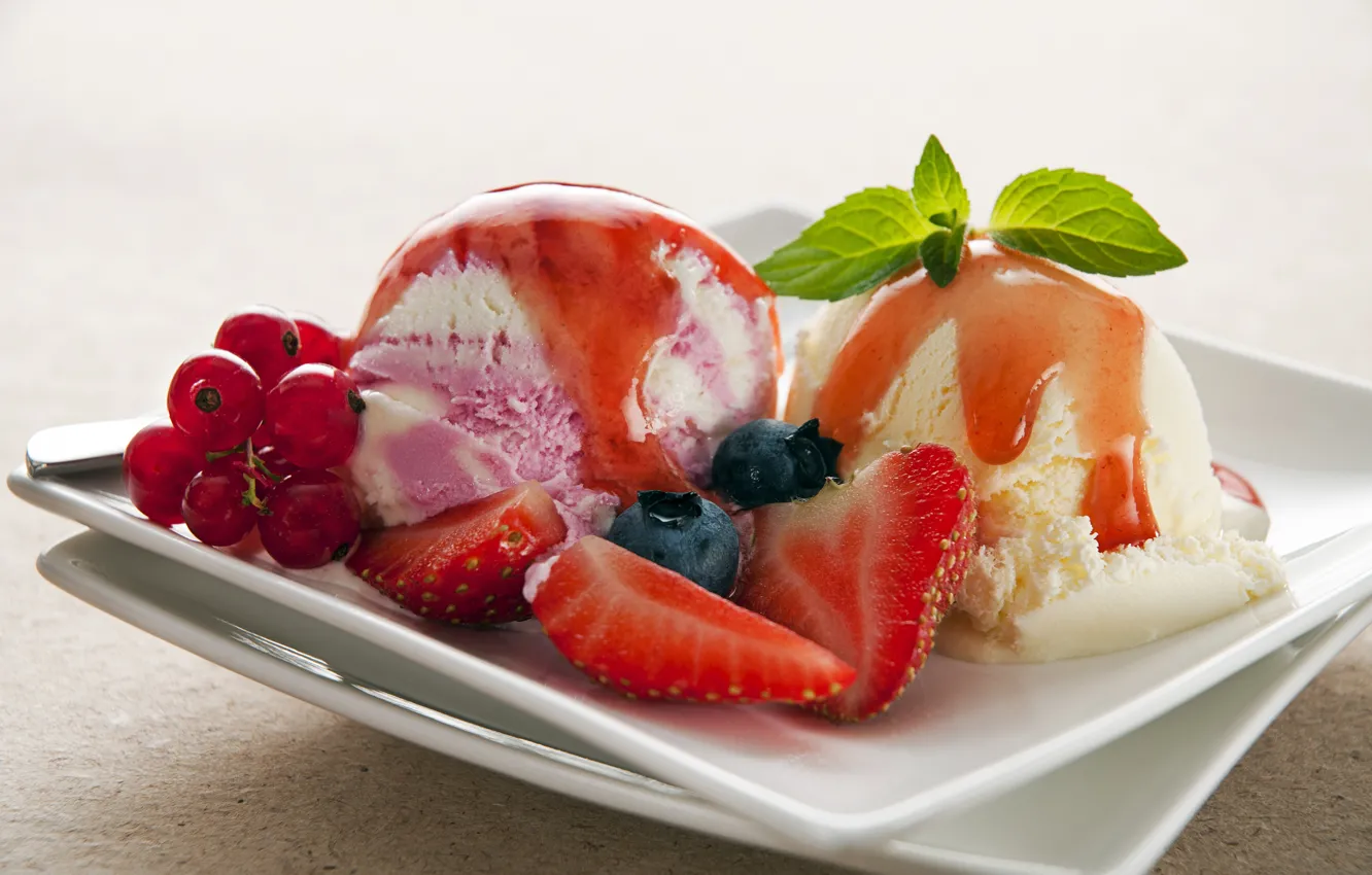 Photo wallpaper berries, ice cream, syrup, treat