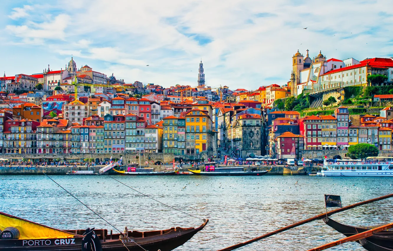 Photo wallpaper river, boat, building, home, port, Portugal, Portugal, Porto