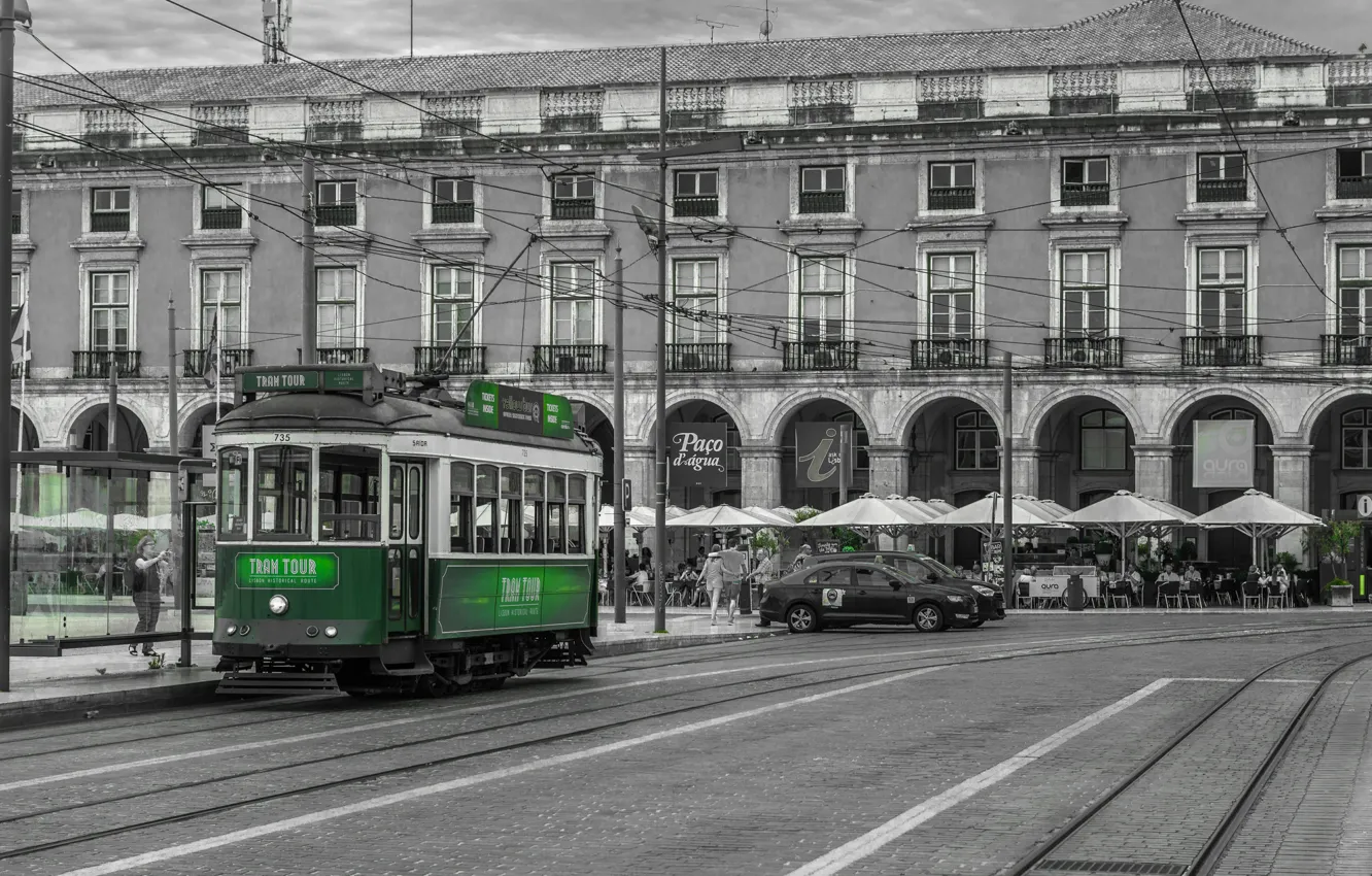 Photo wallpaper street, tram, Portugal, street, Lisbon, Portugal, tram, Lisbon