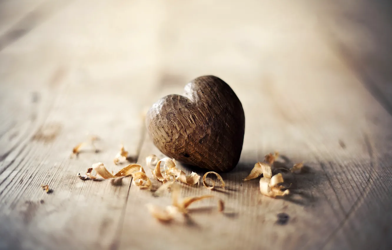 Photo wallpaper heart, heart, sawdust, chips, wooden