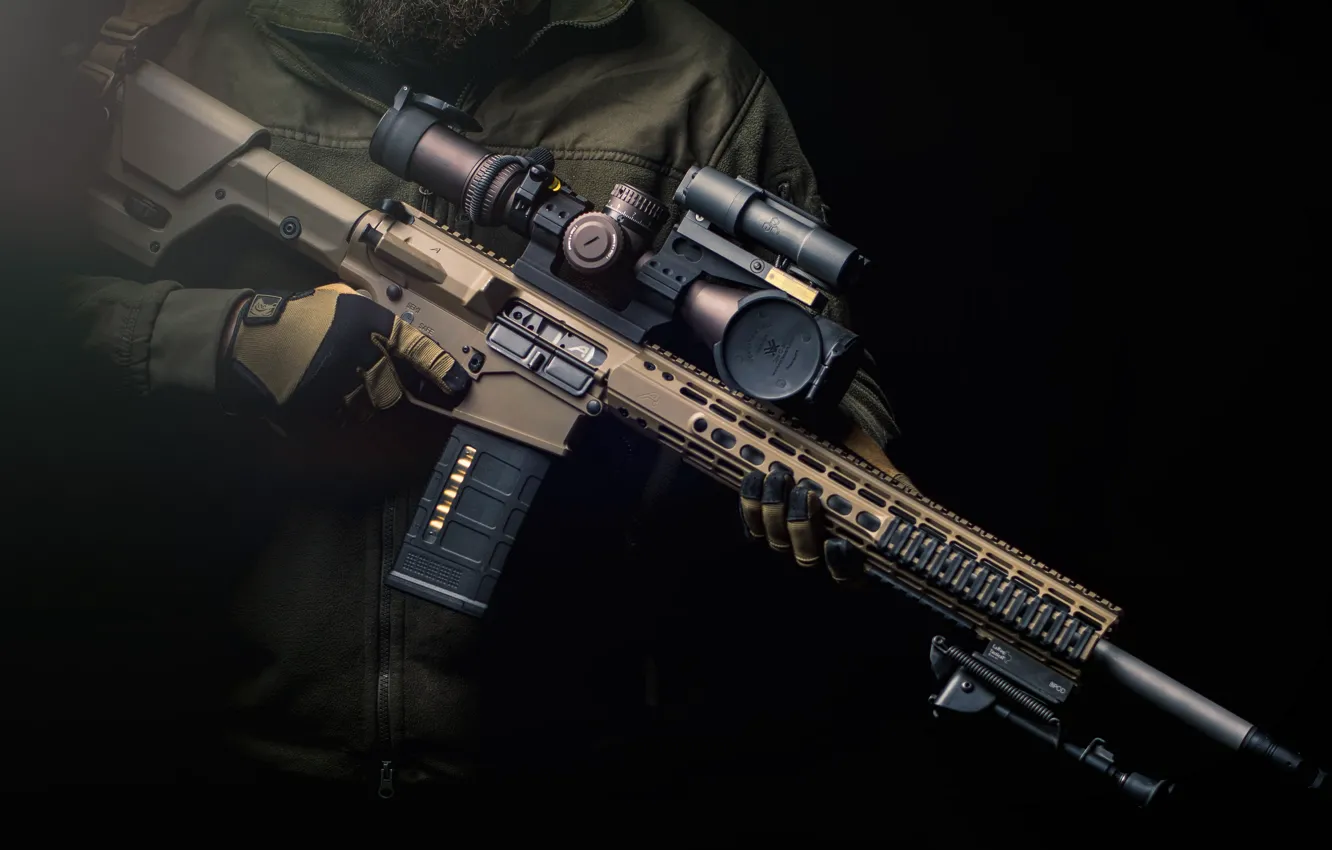 Photo wallpaper optics, carabiner, assault rifle