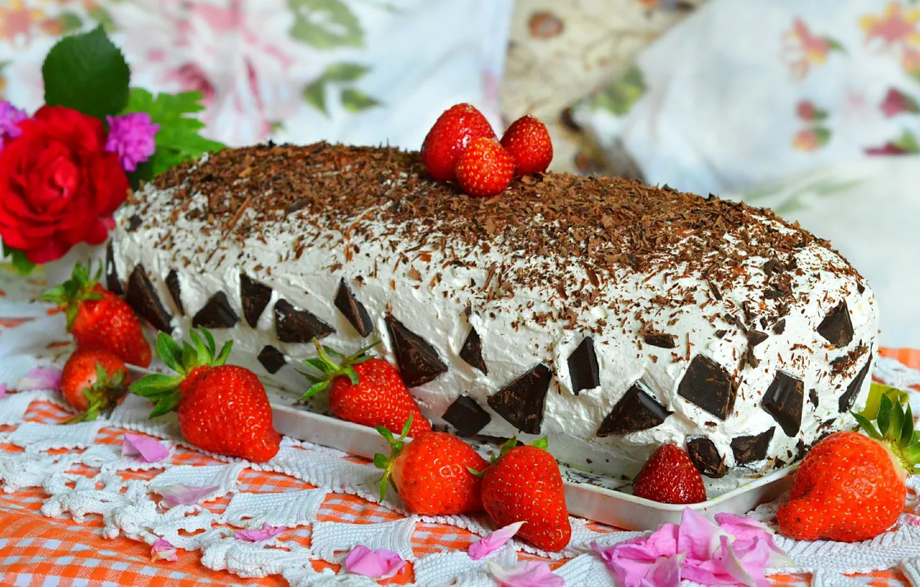 Photo wallpaper Strawberry, Strawberry, Cake, Cake, Cake