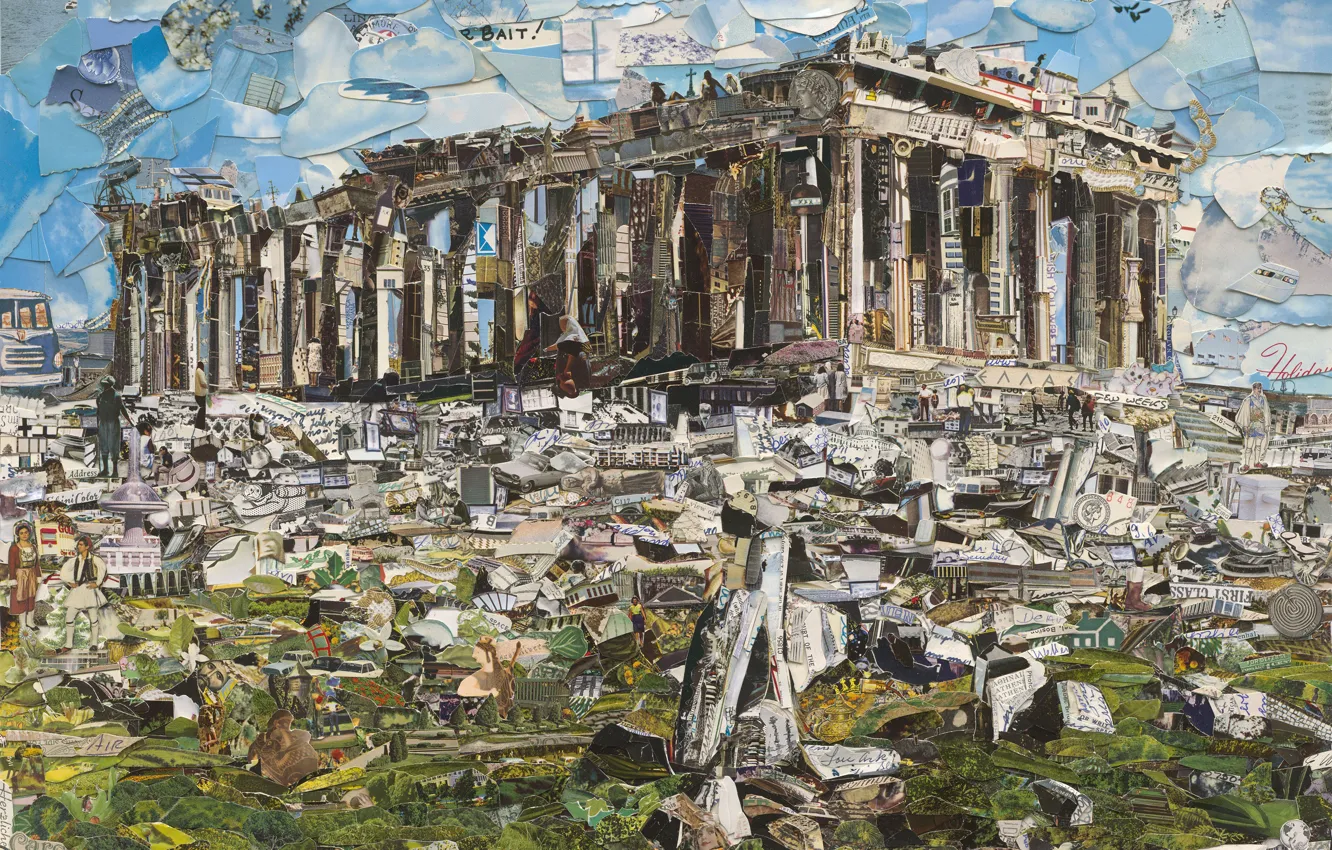 Photo wallpaper Vik Muniz, Postcards from Nowhere, contemporary art, Parthenon