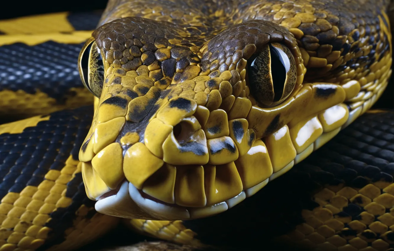 Photo wallpaper Snake, Eyes, Face, Reptile, Animal, Digital art, Closeup, Danger