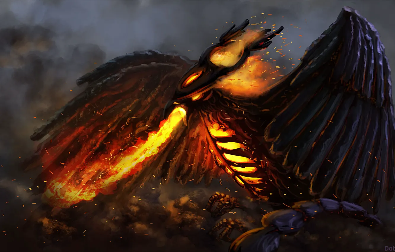 Photo wallpaper lights, bird, art, Phoenix, Phoenix, dota 2, Uriak