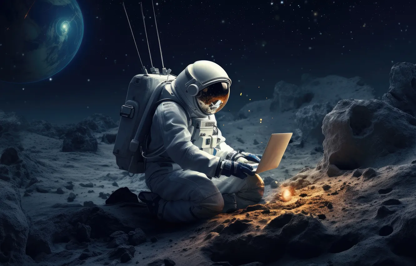 Photo wallpaper space, stars, light, night, stones, fiction, rocks, work