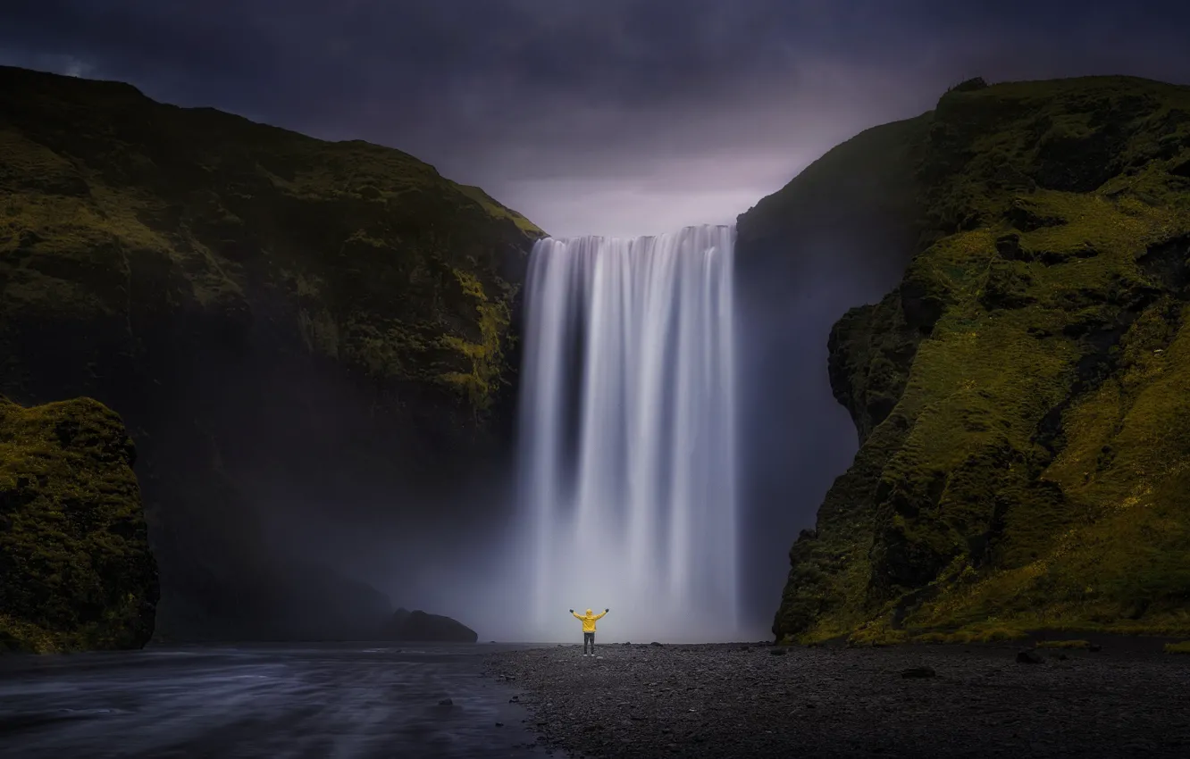 Photo wallpaper the sky, nature, people, waterfall, Iceland