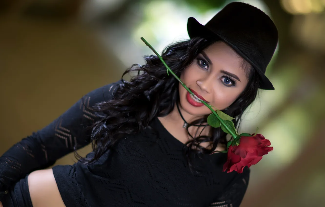 Photo wallpaper girl, roses, hat, Jackie