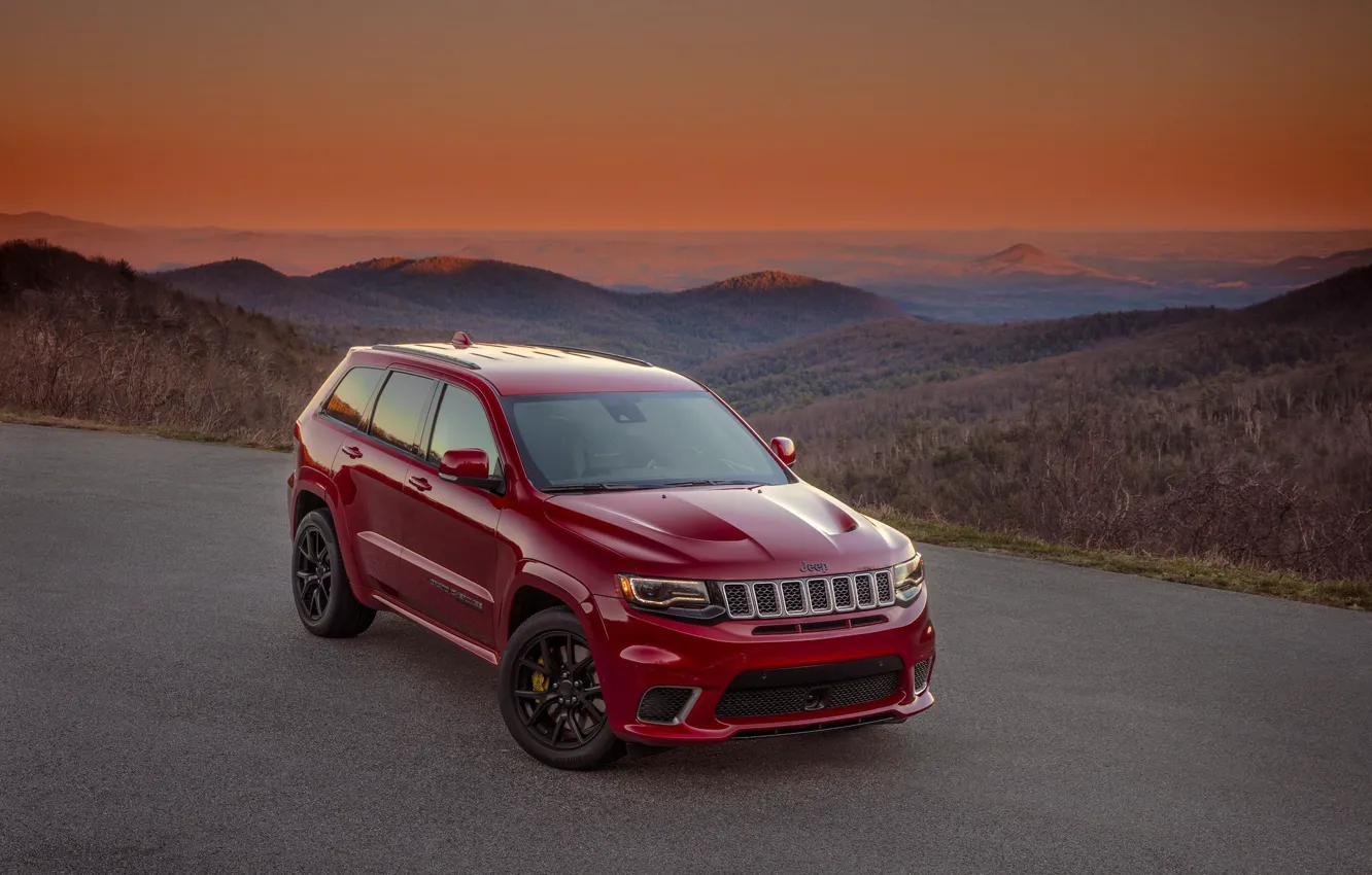 Photo wallpaper car, red, nature, Jeep, Cherokee, Jeep Grand Cherokee Trackhawk, Grand Cherokee Trackhawk