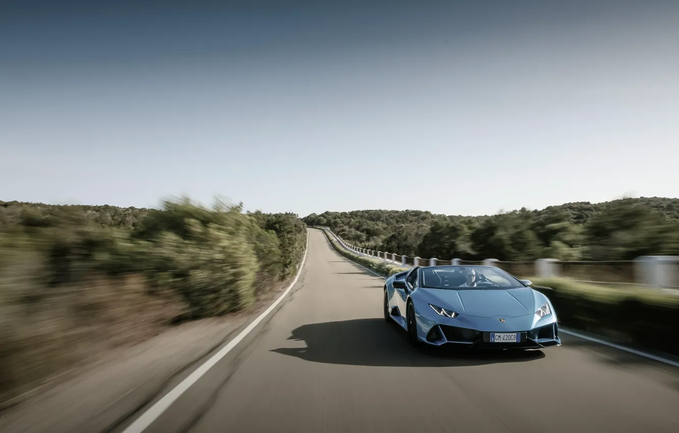 Photo wallpaper Lamborghini, road, speed, Huracan, Lamborghini Huracan EVO Spyder