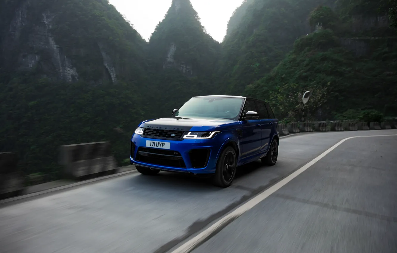 Photo wallpaper mountains, Land Rover, Range Rover, Range Rover Sport, 2018, SVR, V8, 575 HP