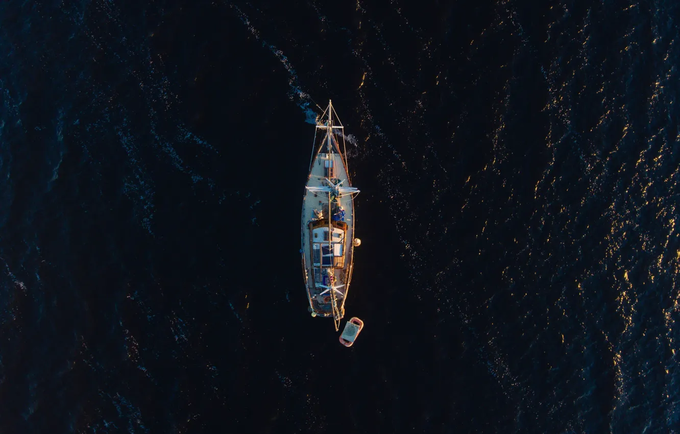 Photo wallpaper sea, water, the ocean, yacht, the view from the top