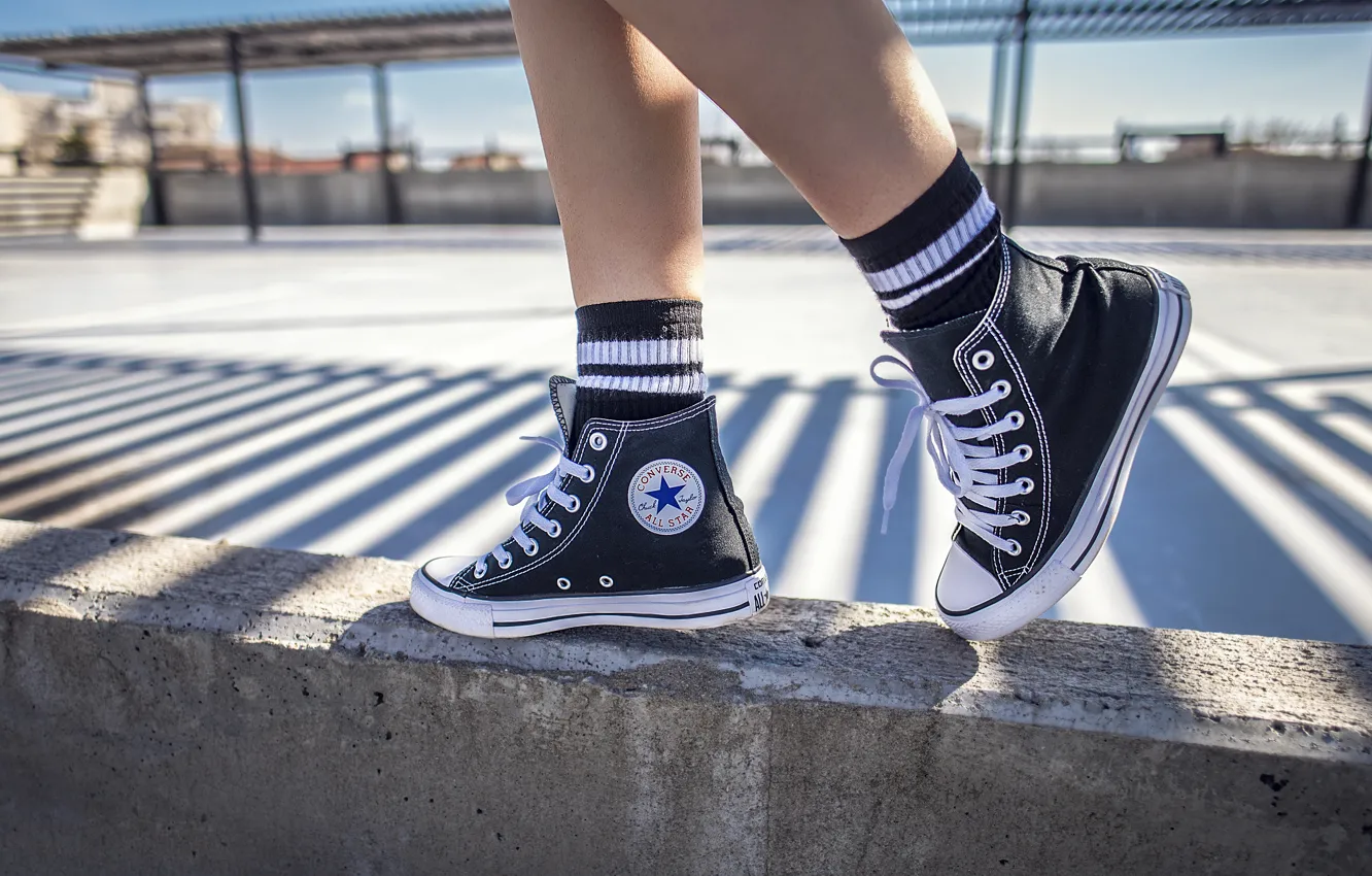Photo wallpaper road, feet, sneakers, socks, Converse, converse