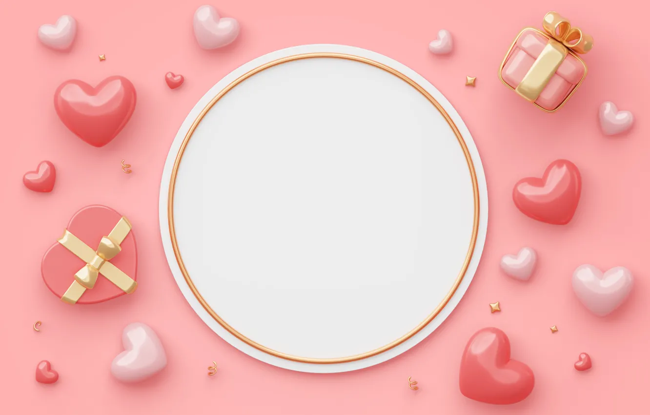 Photo wallpaper love, rendering, holiday, heart, hearts, pink background, Valentine's day, Valentine's day