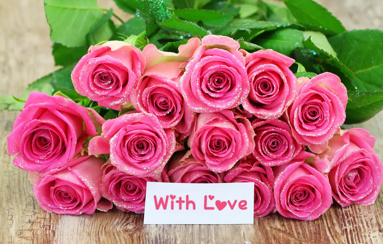 Photo wallpaper holiday, roses, sequins, pink, Valentine's day, with love, valentine`s day