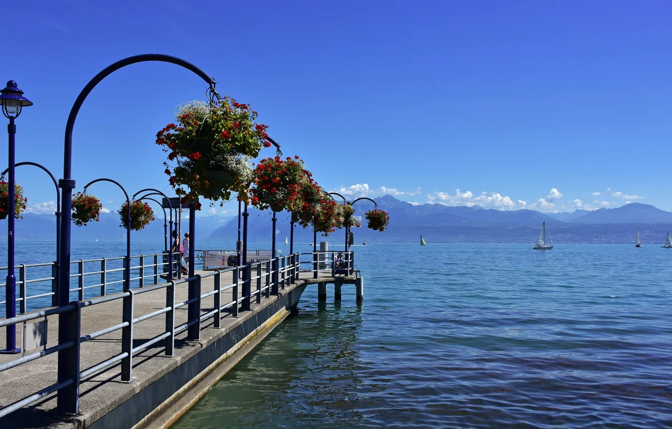 Photo wallpaper lake, Marina, Switzerland, Switzerland, Canton of Vaud, Vaud, Morges