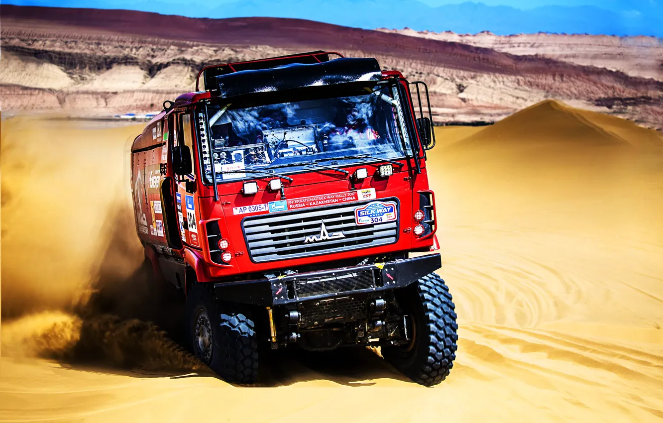 Photo wallpaper Sand, Red, Sport, Truck, Race, Cabin, Rally, Rally