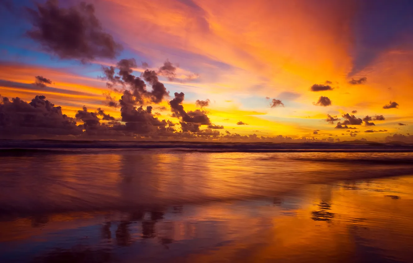 Photo wallpaper sea, the sky, clouds, sunset