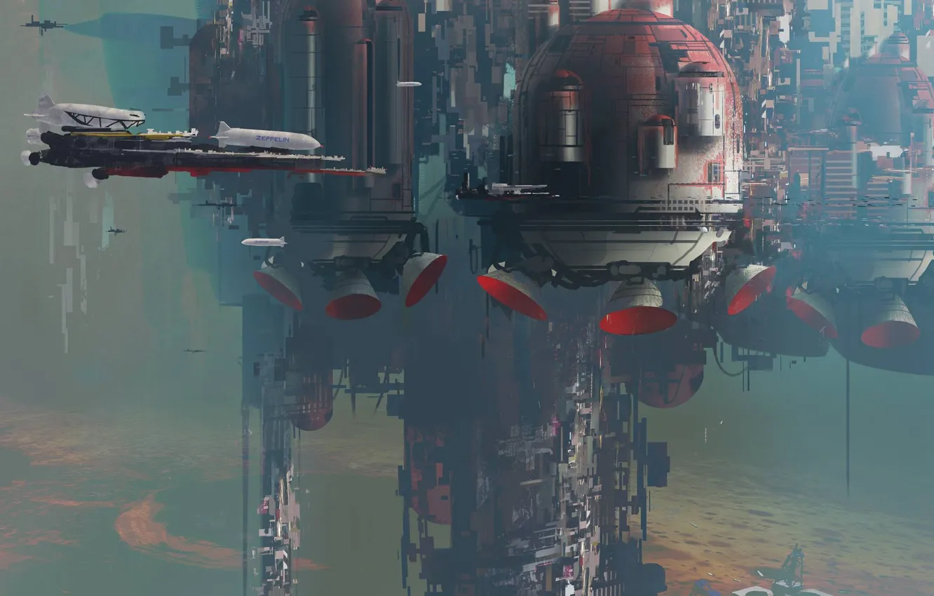 Photo wallpaper the city, transport, construction, Strike Vector research, Flying cities