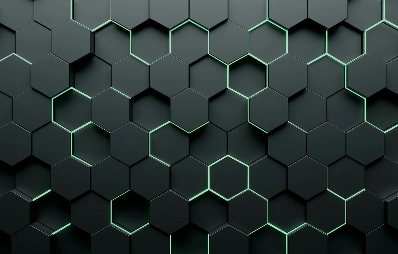 Photo wallpaper Abstract, Honeycomb, Hexagons, Dark background, 3D background, Dark abstract