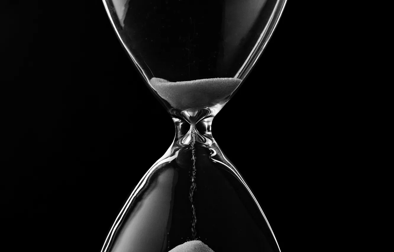 Photo wallpaper glass, black, sand, time, hourglass
