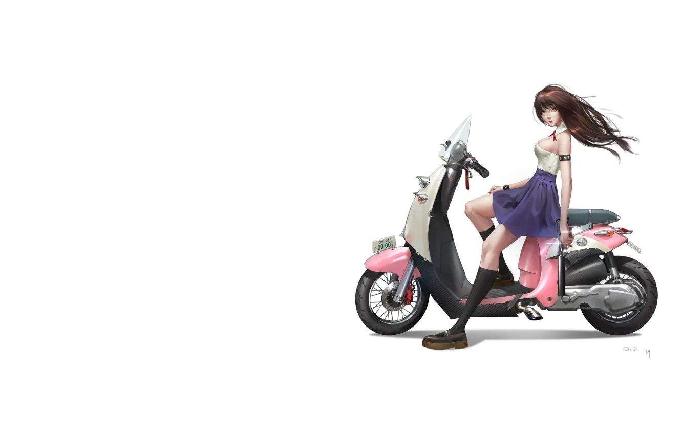 Photo wallpaper Girl, Art, Style, Background, Illustration, Figure, Character, Scooter