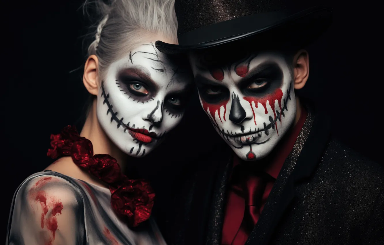Photo wallpaper design, woman, art, man, couple, wonderful, creepy, makeup
