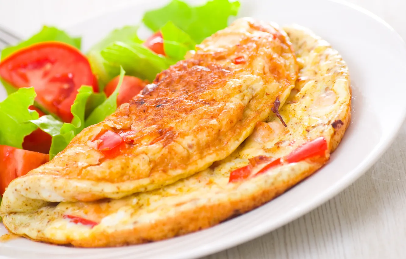 Photo wallpaper vegetables, salad, omelette