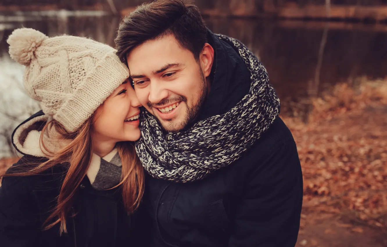 Photo wallpaper girl, joy, smile, pair, guy, lovers