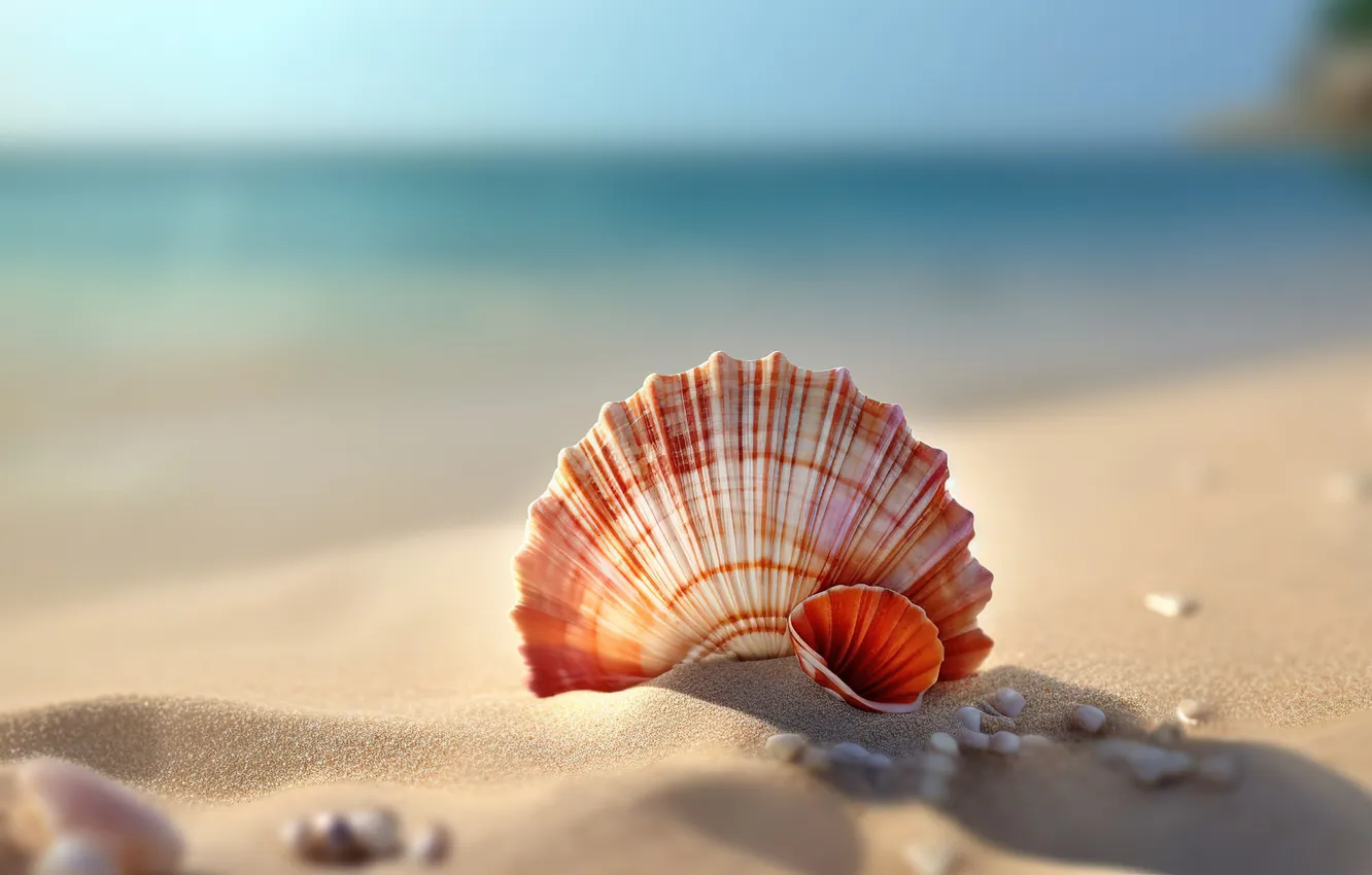 Photo wallpaper sand, sea, wave, beach, summer, shore, sink, shell
