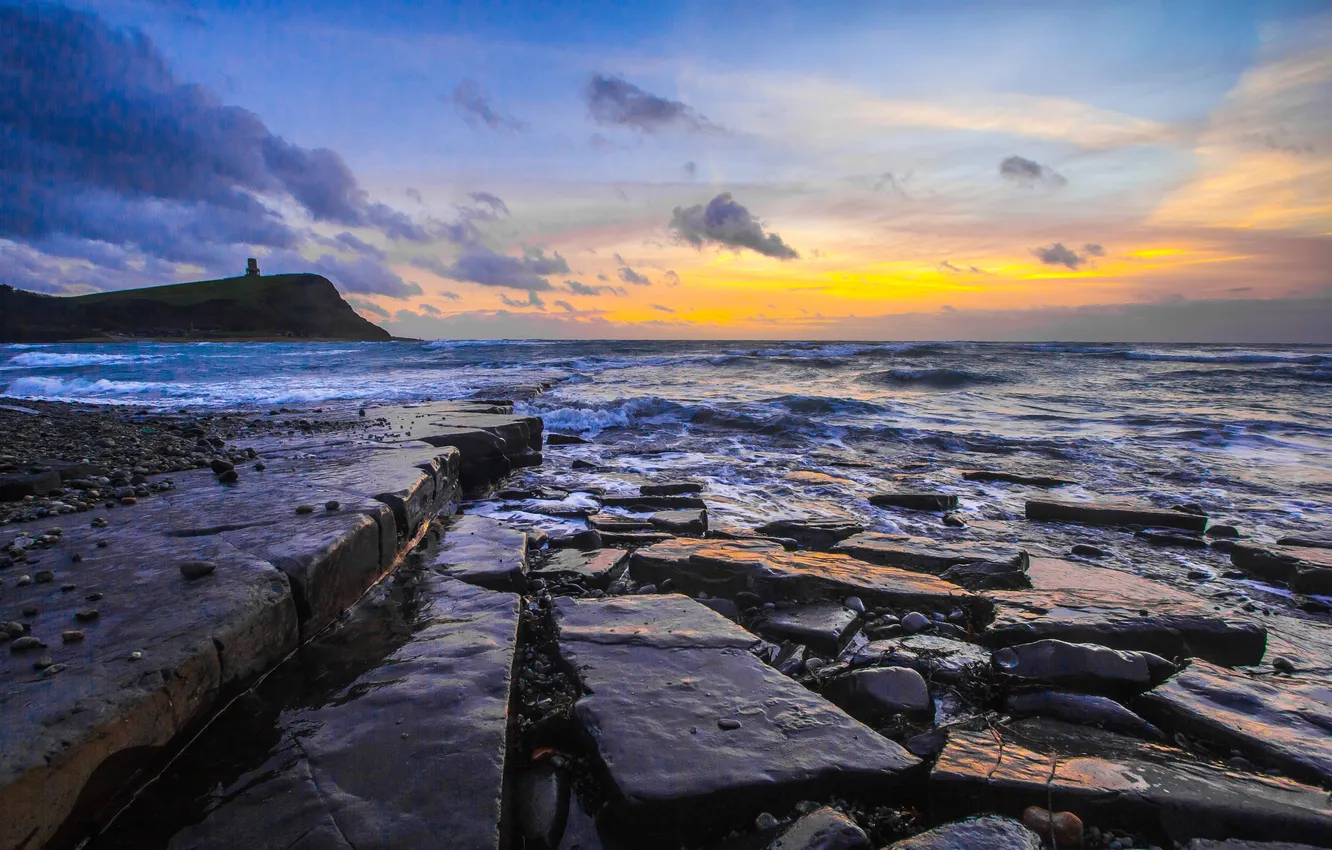 Photo wallpaper sea, beach, landscape, rocky shore