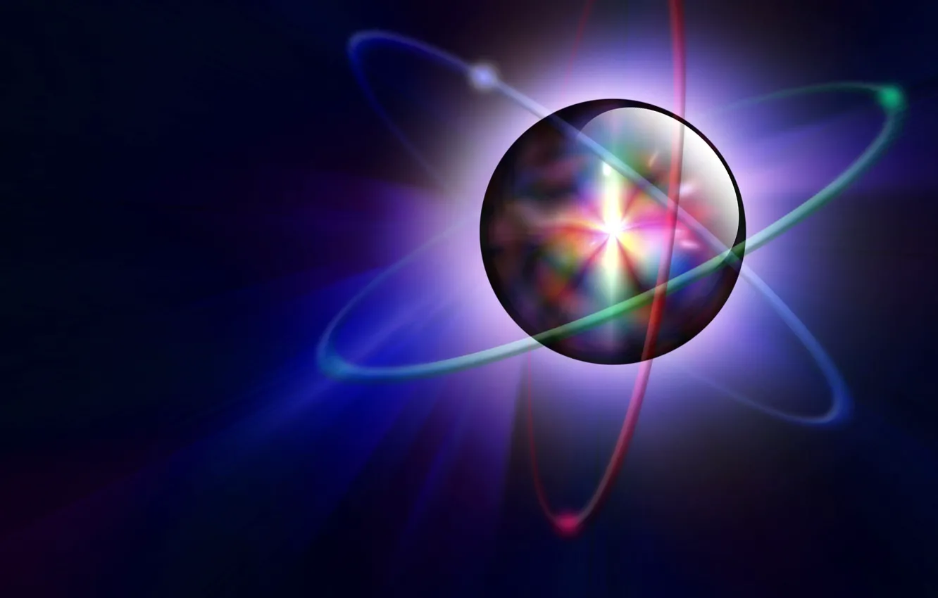 Photo wallpaper light, color, ball, orbit, atom, electron