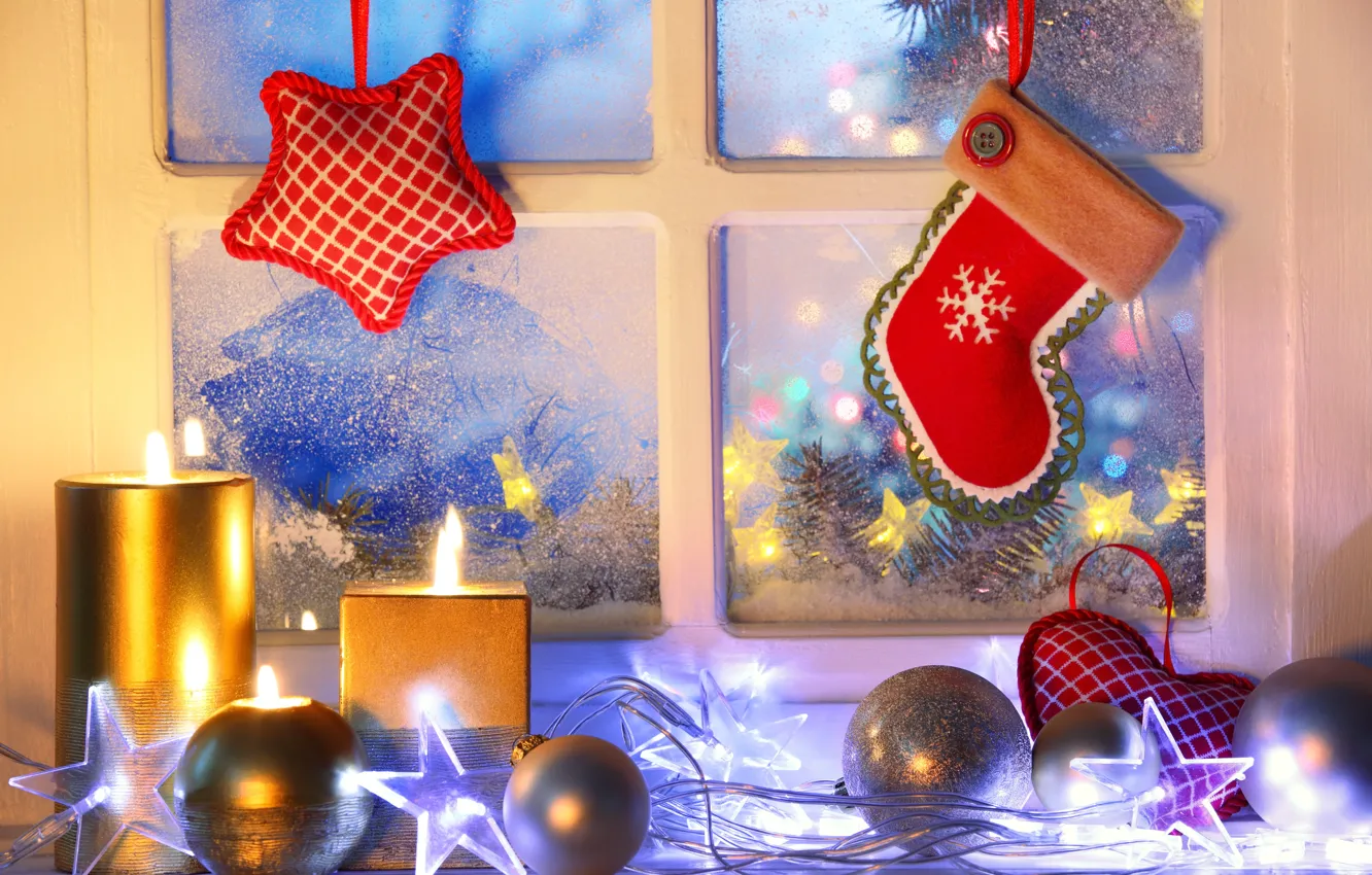 Photo wallpaper winter, snow, new year, Christmas, light, Christmas, night, window
