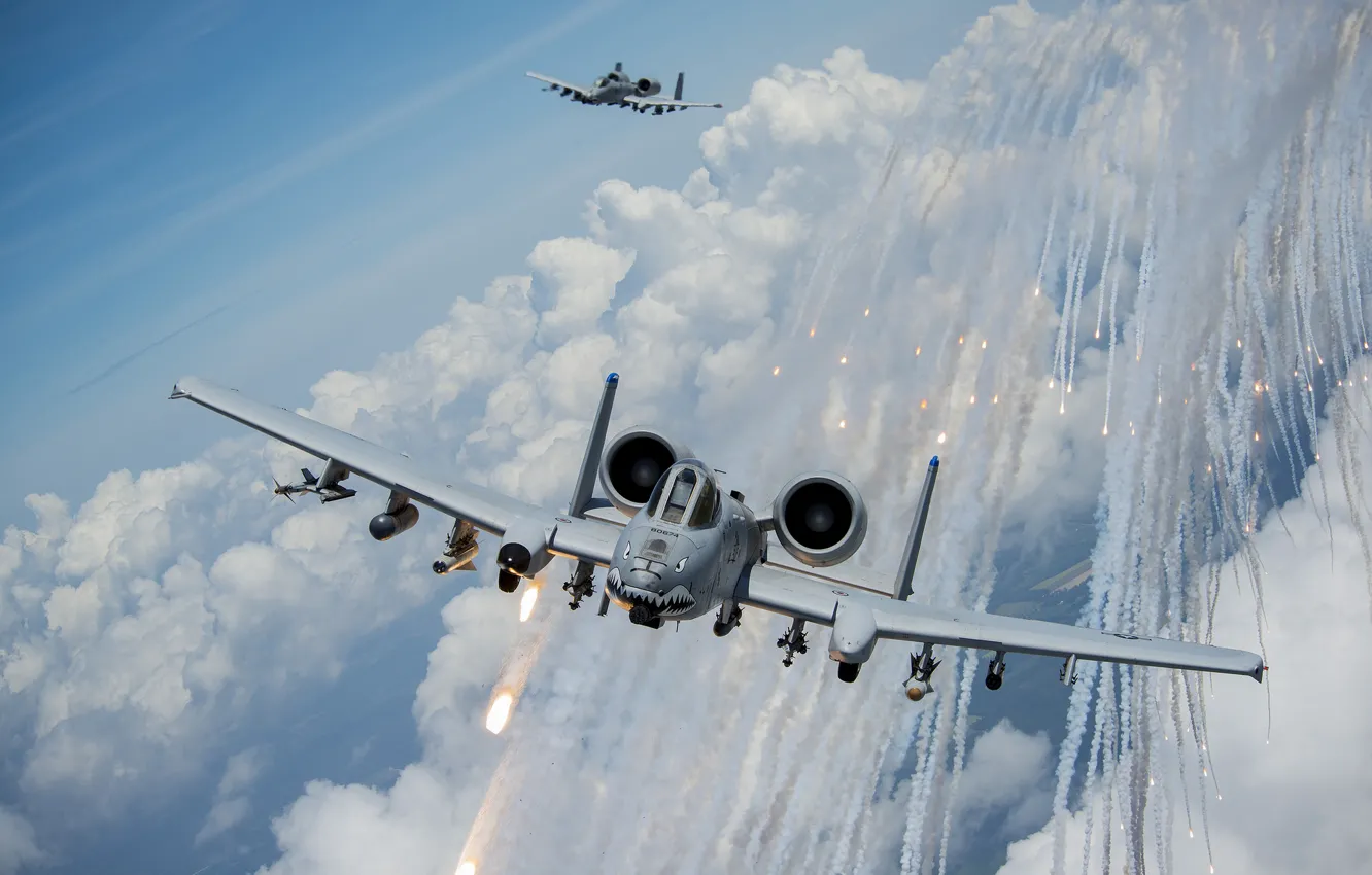 Photo wallpaper clouds, attack, A-10, Thunderbolt II