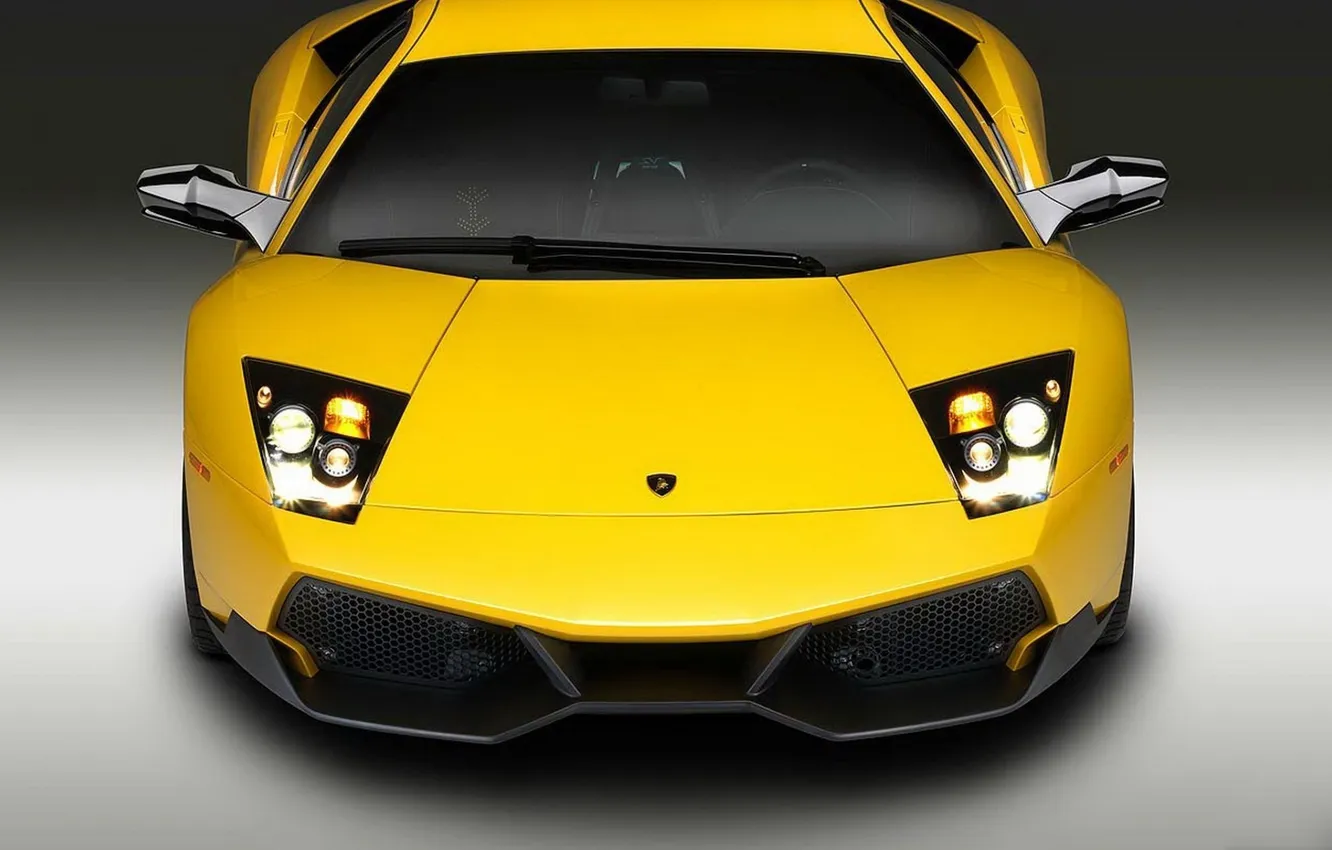 Photo wallpaper glass, yellow, lights, Lamborghini, cars, beautiful, Lamborghini, Murcielago