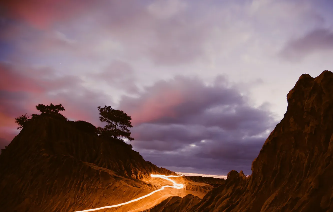 Photo wallpaper landscape, sunset, mountains