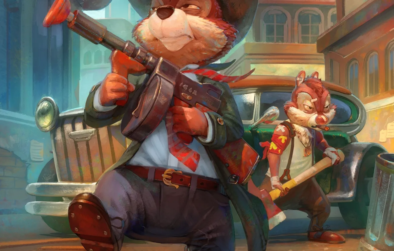 Photo wallpaper art, Chipmunk, lifeguard, chip, Real-SonkeS, Dale, Dale, Chip