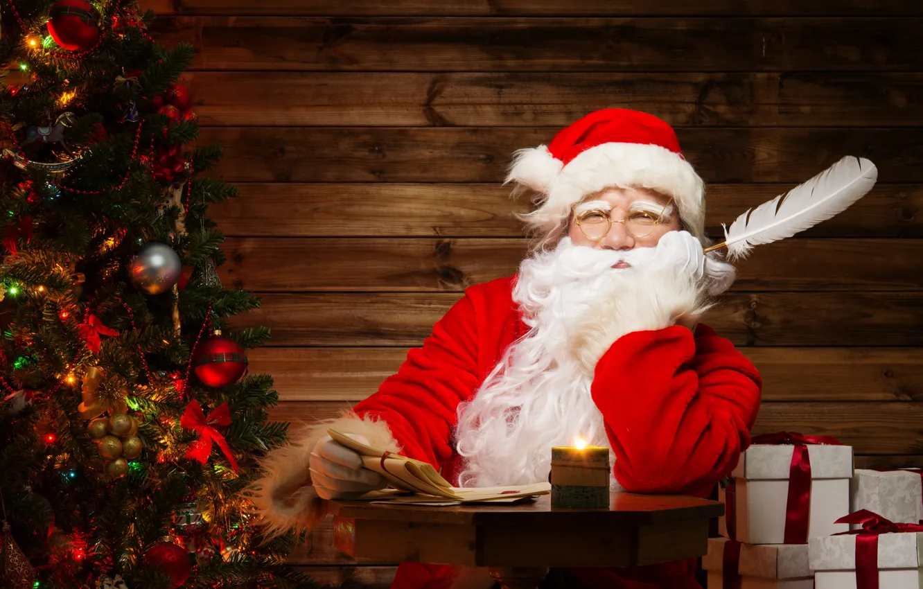 Photo wallpaper pen, holiday, tree, new year, gifts, Santa Claus