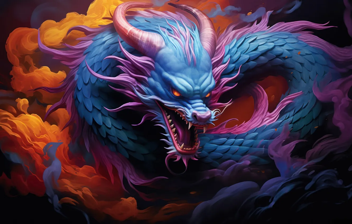 Photo wallpaper fantasy, dragon, mouth, catch