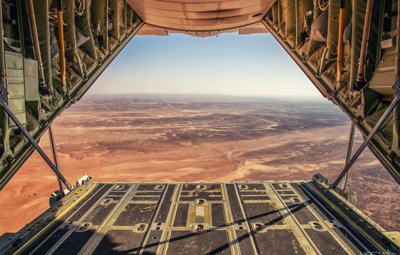 Photo wallpaper The sky, Horizon, Desert, Lockheed C-130 Hercules, C-130 Hercules, HESJA Air-Art Photography, Ramp, The air …