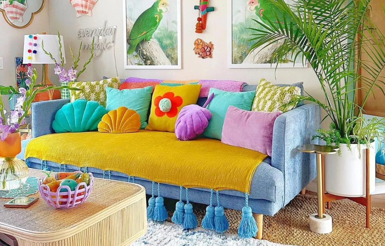 Photo wallpaper design, style, plant, interior, picture, sofa, living room, bright room