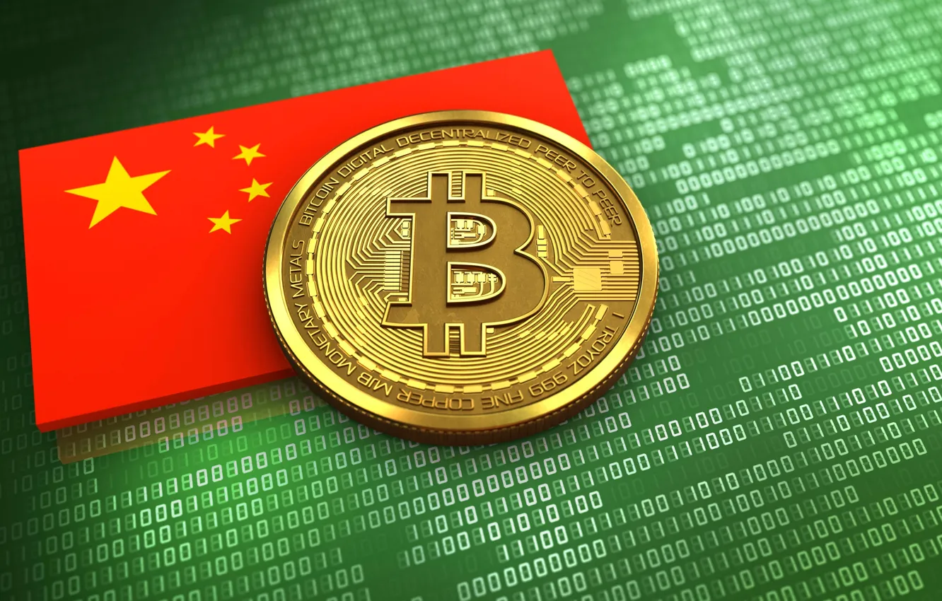 Photo wallpaper green, China, flag, China, matrix, flag, bitcoin, bitcoin