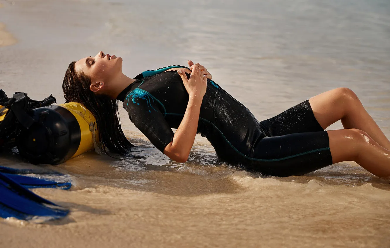 Photo wallpaper beach, women, Pornstar, wetsuit, Kristina Shcherbinina, Russian Women, Blacked, Women Outdoors