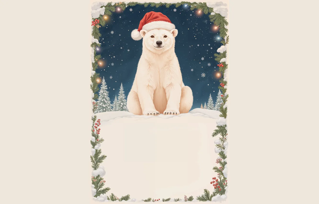 Photo wallpaper winter, look, snow, new year, frame, bear, Christmas, bear