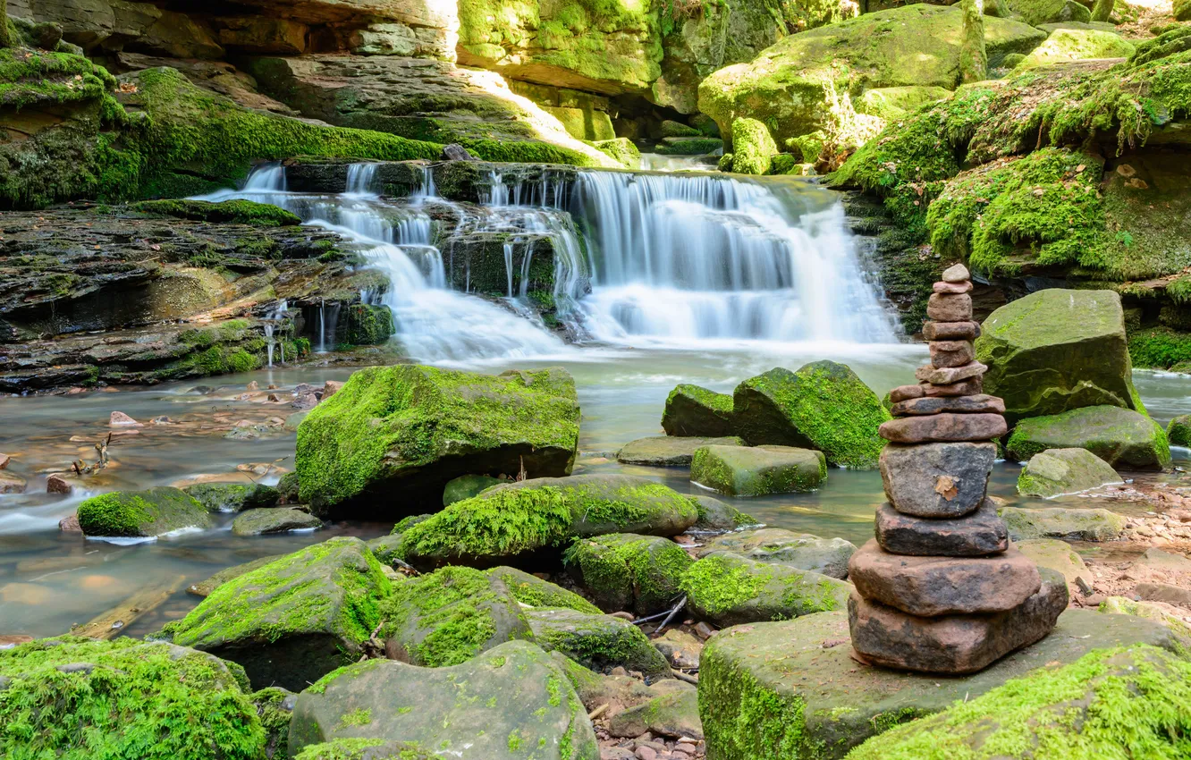 Photo wallpaper nature, stones, waterfall