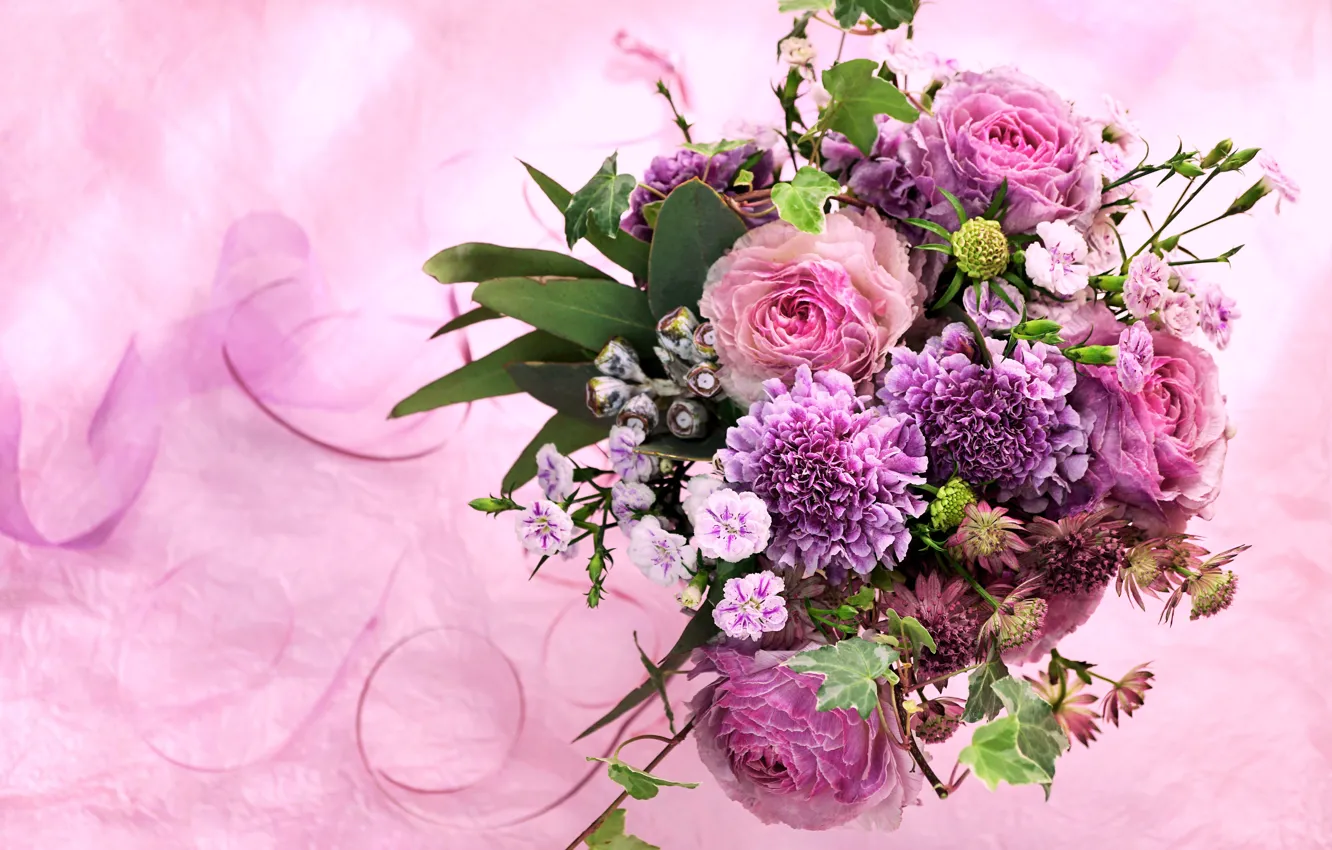 Photo wallpaper roses, bouquet, pink, flowers