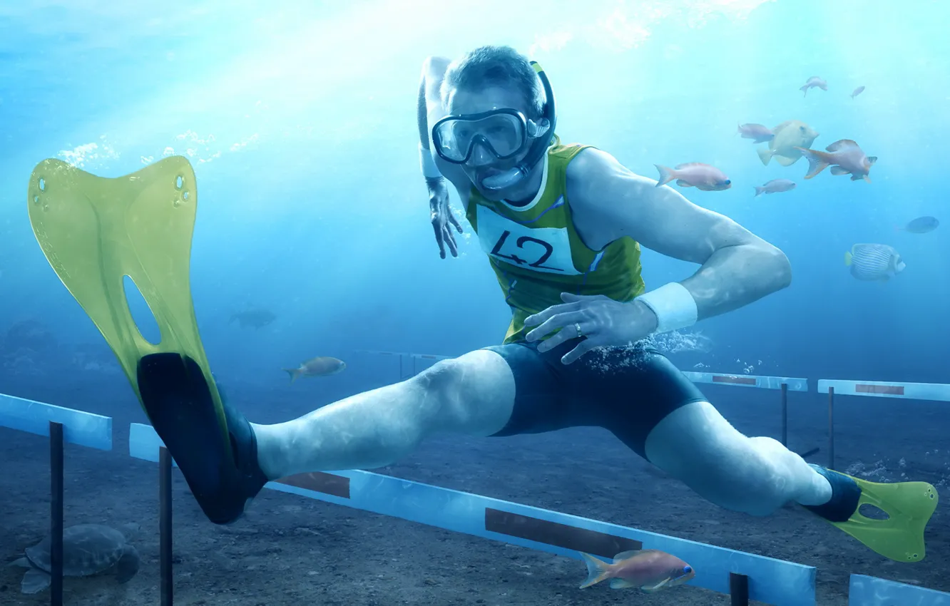 Photo wallpaper sport, underwater, jump, humor, athlete, aquatic