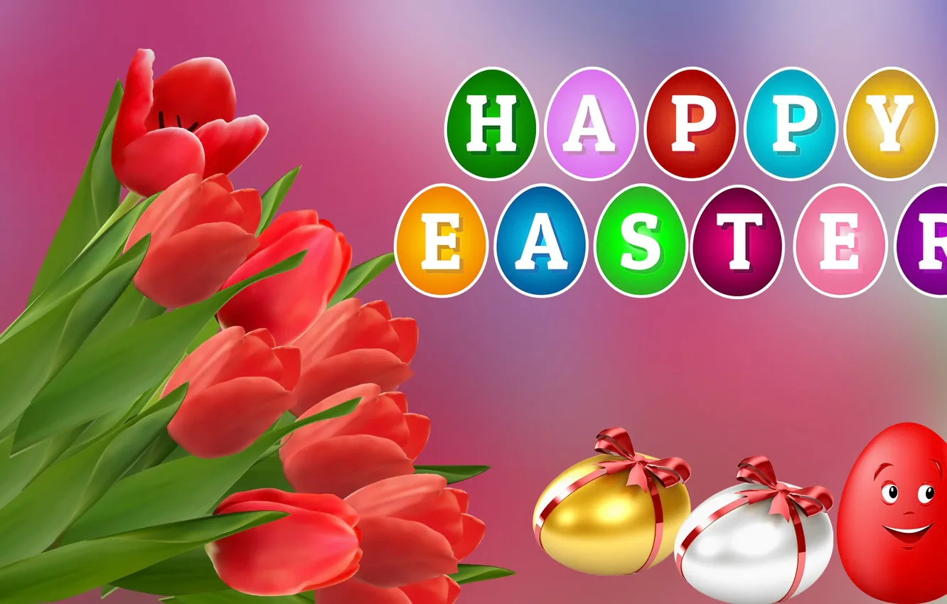 Photo wallpaper Tulipany, Flowers, Easter, Easter eggs