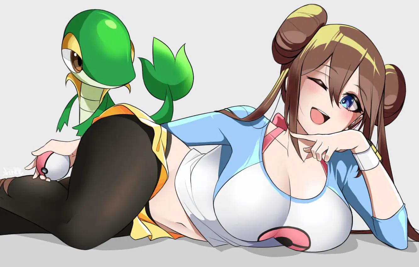 Photo wallpaper girl, sexy, cleavage, long hair, brown hair, boobs, anime, beautiful