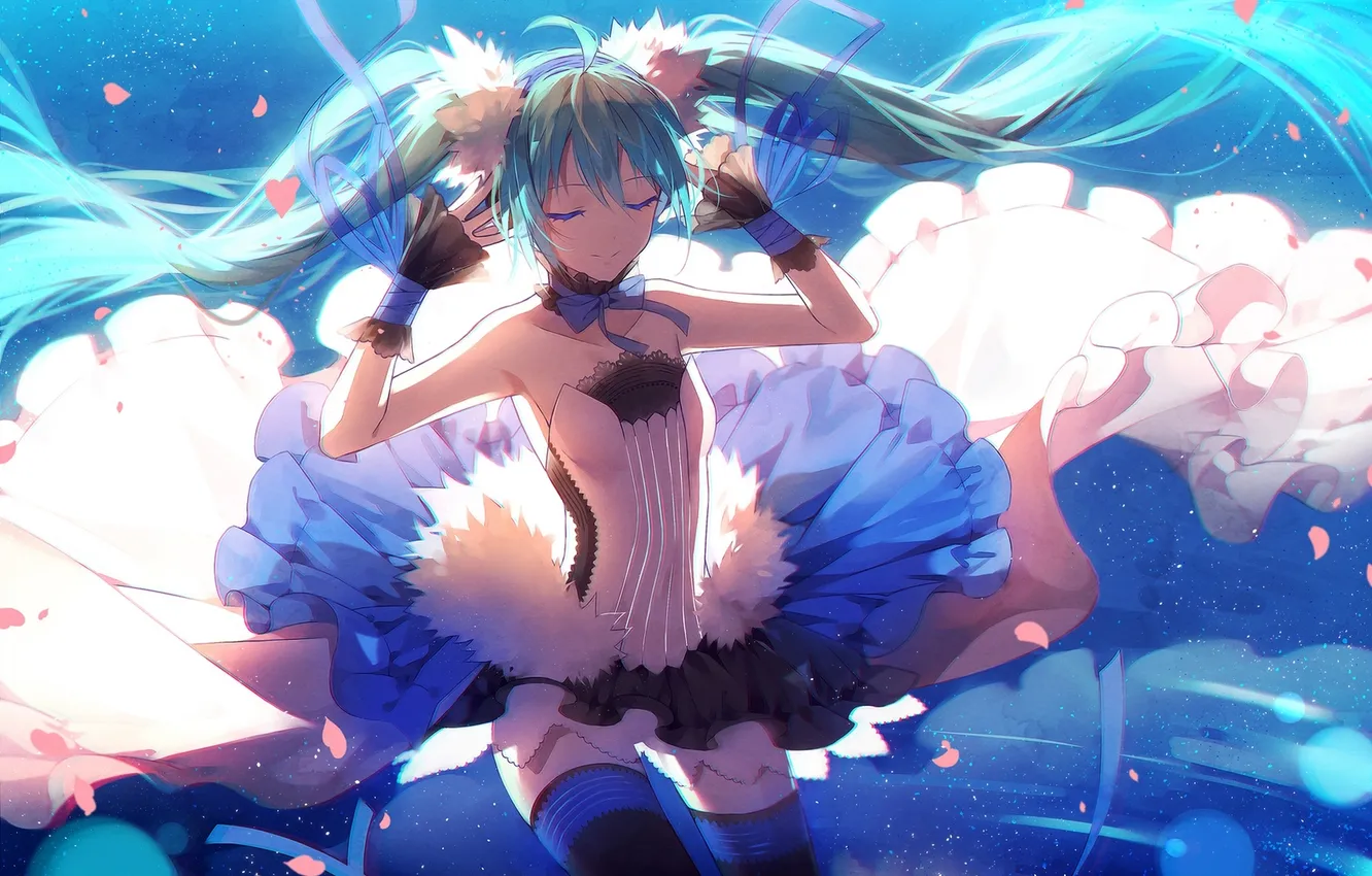 Photo wallpaper girl, anime, petals, art, vocaloid, hatsune miku, hakusai, 7th dragon 2020